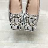 Shimmering Rhinestone Chunky Heel Pumps - Square Toe, Seamless Slip-On, Glamorous Dress Shoes for Women - Perfect Evening & Party Wear