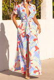 namcoverse Floral Print Pretty Belted Side Split Maxi Dress