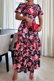 namcoverse Floral Print Glamorous Belted Tiered Midi Dress