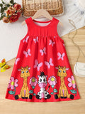 Girls Adorable Cartoon Animal Print Sundress - Super Comfortable & Lightweight, Perfect for Summer Holidays - Playful Tent Dress for Little Fashionistas