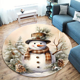 1pc Festive Christmas Snowman Round Area Rug - Soft, Lightweight, Machine Washable, Non-Slip Knit Fabric Polyester Bath Rug with 1.1cm Thickness - Perfect for Living Room, Bedroom, Chair Mat, Home & Hotel Flooring Decoration, Holiday Season Decor