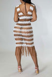 namcoverse Wavy Lines Crochet Cutout Stunning Tassel Midi Dress Beachwear