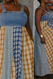 namcoverse Plaid Patchwork On-trend Denim Maxi Dress