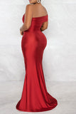 namcoverse Solid Color Stunning Off Shoulder High Split Maxi Dress