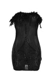 namcoverse Feather Trim Romantic Sequined See-Through Mini Dress