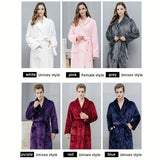 1pc Autumn And Winter Bathrobe, Soft And Skin-friendly Long Sleeve Bathrobe, Thickened Nightgown With Pocket, Warm Long Robe For Home, Bathroom Supplies