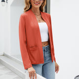 Elegant Solid Color Lapel Blazer for Women: Durable, Warm, Easy-Care with Pockets, Perfect for Fall/Winter