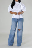namcoverse Floral Print Puff Sleeve Sweet Peplum Blouse