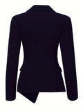 Solid Color Open Front Blazer, Casual Lapel Neck Button Long Sleeve Asymmetrical Hem Blazer For Every Day, Women's Clothing