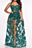 namcoverse Floral Embroidery Glamorous See-Through Maxi Dress