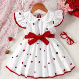 Adorable Girls Strawberry Pattern Sleeveless Doll Collar Ruffle Hem Dress with Belt - Casual Summer Outfit for Machine Washable Woven Fabric - Easy Care and Regular Fit