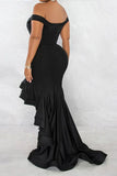 namcoverse Solid Color Rocking High Low Ruffle Maxi Dress