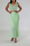 namcoverse Solid Color Crochet Cutout Beachy Fishtail Skirt Suit