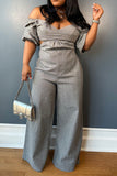 namcoverse Solid Color Off Shoulder Laid Back Cutout Wide Leg Jumpsuit