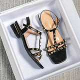 Sandals Beige High Heel Fashion Womens Shoes  Large Medium Black Luxury Summer New Stud Girls Comfortable Low Roman H240328540Y