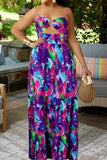 namcoverse Feather Print Colorful Tiered Ruffle Maxi Dress