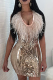 namcoverse Feather Trim Luxe Sequined Mini Dress