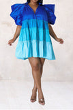 namcoverse Color Block Cute Tiered Ruffle Mini Dress