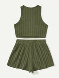 Spring/Summer Essentials: Women's Casual Ribbed Knit Tank Top & Shorts Set | Comfortable, Versatile & Easy Care