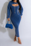 namcoverse Solid Color Hooded Stylish Bodycon Midi Dress