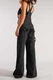 namcoverse Solid Color Chic Wide Leg Suspenders Jeans