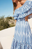 namcoverse Floral Embroidery Hollow-Out Pretty Double Ruffle Off Shoulder Maxi Dress