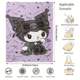 Sanrio Kuromi Cartoon Print Flannel Throw Blanket - Contemporary Style Digital Printing Knitted Polyester Soft Multipurpose All-Season Blanket for Living Room, Bedroom, Camping, Travel - 200-250g Lightweight Warmth