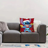 1pc Christmas Themed Plush Pillow Cover, Cartoon Stitch with Santa Hat Design for Holiday Home Decor, Double-Sided Print, Polyester - Ideal for Halloween, Christmas, Vacation Homes, Living Rooms, Bedrooms, RVs, Sofa Cushions, Festive Gift for Ages 14+