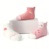 12 Pairs Of Girl's Trendy Pinky Design Floor Socks, Anti-skid Cotton Socks With Dot Glue, Boys Girls Kids Socks For All Seasons Wearing