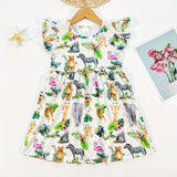 Girls Enchanting Animal Print Frill Sleeve A-line Dress - Lightweight Summer Fun for Holidays & Casual Wear - Perfect Gift Idea