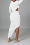 namcoverse Solid Color Cutout Modern Ruched High Split Midi Dress