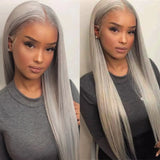 Silver Grey Simulation Human Hair Wig HD Lace Frontal 30 Inch Blonde Wig Colored Straight Brazilian Pre Plucked