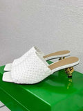 Women's New Summer Woven Metal Slim High Heels For External Wearing Of Slippers, Fashionable Square Fashion Open Toe Sandals