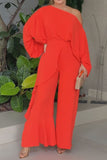 namcoverse Solid Color Romantic Ruffle Irregular Pant Suit