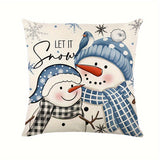 Set of 4 Throw Pillow Covers, Contemporary Style, Winter Snowflake & Christmas Tree Designs, Zippered Polyester Cushion Cases, Machine Washable, Decorative Woven Pillowcases for Living Room Sofa and Home Decor, 17.72x17.72inch - Blue & Plaid Pattern