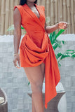 namcoverse Orange Glamorous Double Breasted Irregular Mini Dress