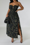 namcoverse Camouflage Strap Shirred Feminine Bandeau Midi Dress