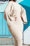 namcoverse Solid Color Ribbed Chic Batwing Sleeve Maxi Dress