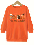 TIS THE SEASON Print Pumpkin Graphic Crew Neck Dress Girls Comfy Dresses For Autumn