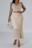 namcoverse Solid Color Crochet Cutout Beachy Fishtail Skirt Suit