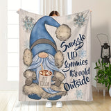 1pc Cozy Blue Gnome Printed Flannel Blanket - Soft, Warm, Multi-Purpose Shawl for Office, Home, and Outdoor Use - Perfect Leg Cover for Chilly Days, Travel, and Camping