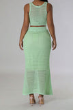 namcoverse Solid Color Crochet Cutout Beachy Fishtail Skirt Suit