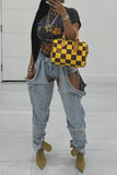 namcoverse Patchwork Unusual Zipped Design Irregular Washed Jeans