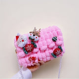 [1pc Christmas Plush Crossbody Bag] 1pc Christmas Themed Handwoven Crossbody Bag, Plush Holiday Purse with Santa, Reindeer, and Snowflake Decorations, Lined, with Buckle Closure, for Hand Washable or Dry Clean Only