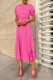 namcoverse Solid Color Puff Sleeve Girly A-Line Midi Dress