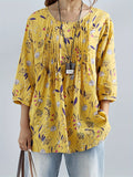 Plus Size Bohemian Ruffled Floral Blouse with 3/4 Sleeves - Easy Care & Comfort Fit for Spring/Fall