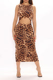 namcoverse Leopard Print Flattering Knotted Cutout Midi Dress