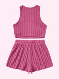 Spring/Summer Essentials: Women's Casual Ribbed Knit Tank Top & Shorts Set | Comfortable, Versatile & Easy Care