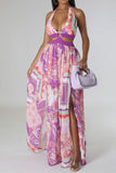 namcoverse Tribal Print Hot Cutout High Split Maxi Dress