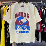 Top Craftsmanship Rhude Mens T Shirts summer Fashion designer tshirts Street Casual Short Sleeve Beach Style tees Cotton Printing Shirt 23SSS A124